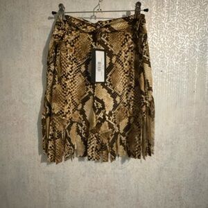 Stylish Snake Print Mini Shorts with Fringe, Sz Medium